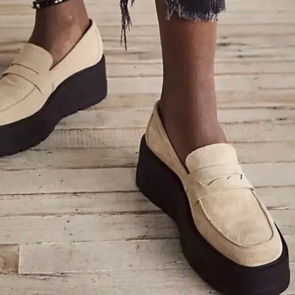 FREE PEOPLENico Platform Loafer Leather Taupe Chunky WedgeSize 40 (US 10)